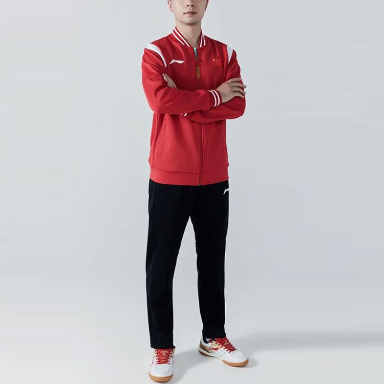 Li Ning Ping Pong Champion Series Solid Color Logo Straight Leg Knitted Sports Pants Unisex Pants Black AKLT239-1