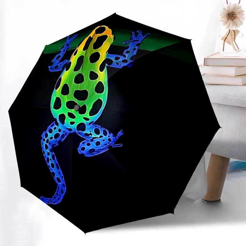 1PC Frog, Poison Dart Frog Automatic Windproof Umbrella 8 Rib Portable Folding Black Iron Frame for Outdoor, Beach, Travel, Beach Umbrella,S32