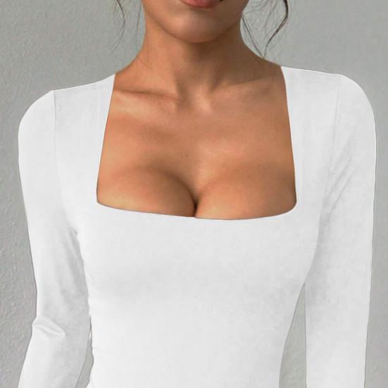Women's Square Neck Bodysuit Long Sleeve Fall Basic T-Shirt Tops Sexy Slim Fit One Piece Bodysuit Top