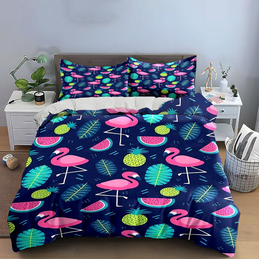 Flamingo Pineapple Leaf Design Bedding Duvet Cover Set Duvet Cover Pillowcases (1 * Duvet Cover 2 * Pillowcases, Without Duvet Insert)