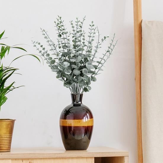 24Pcs Artificial Leaves Realistic Care Easy Simulated Plastic 38cm Eucalyptus Green Plant Branch