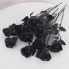 Black Magic Artificial Rose Single Stem Halloween Decor Fake Flower,3pcs