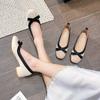 Evening Wind Bow Mid-high Heels Square Toe Shallow Mouth Thick Heel Single Shoes Women Summer and Autumn