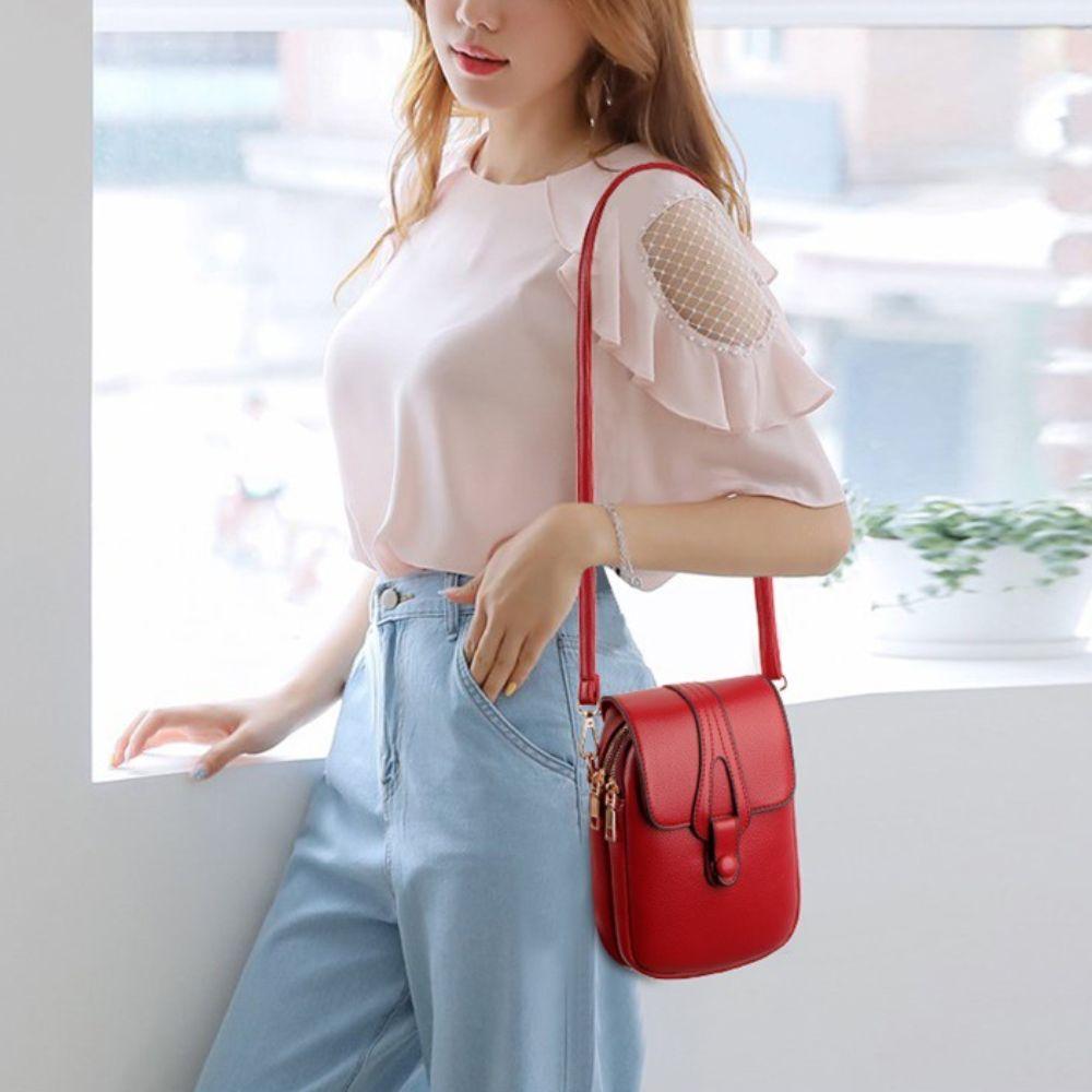 Leather Women Shoulder Phone Bag Multi-layer Cell Phone Purse  Mobile Phone Carry