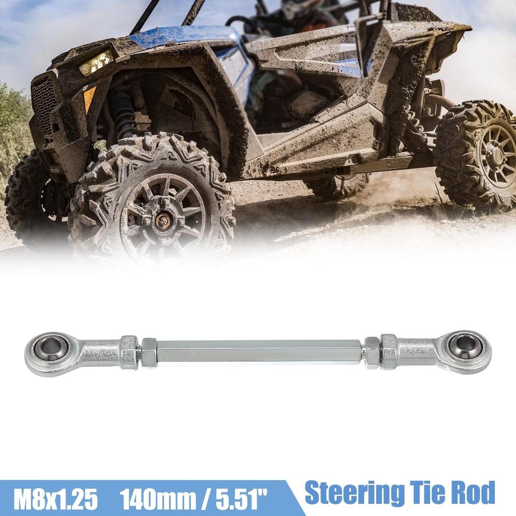 Motoforti M8 Adjustable Steering Tie Rod Ball Joints for 49cc Electric ATV Go Kart Accessories, Silver Tone, 2 Pieces, 140mm