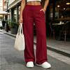 Women's Color Wide Leg Pants with Pockets Casual Loose Fit Straight Leg Trousers for Everyday Wear