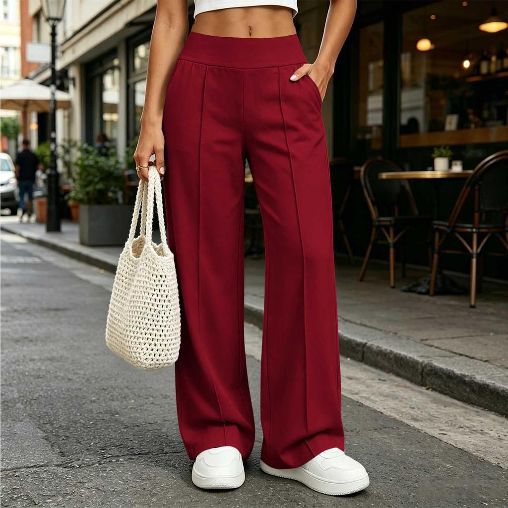 Women's Color Wide Leg Pants with Pockets Casual Loose Fit Straight Leg Trousers for Everyday Wear