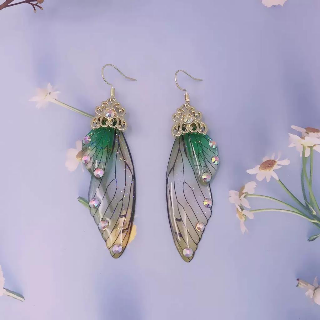 Fashion Jewelry Butterfly Earring Fairy Simulation Insect Wing Hook Earring Translucent Cicada Wing Drop Earrings Woman Jewelry