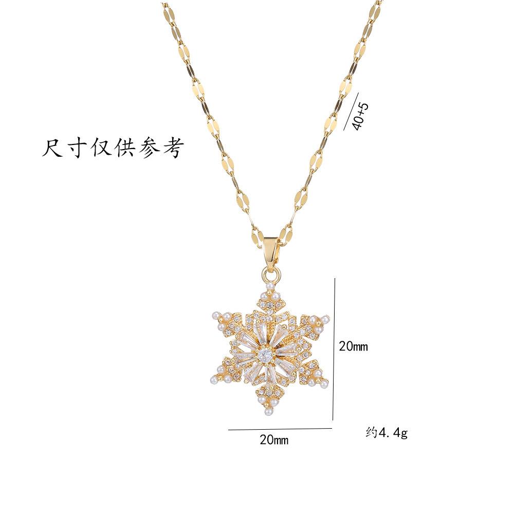 Female Crystal White Zircon Stone Snowflake Pendant Necklace Vintage Gold Color Wedding  For Women