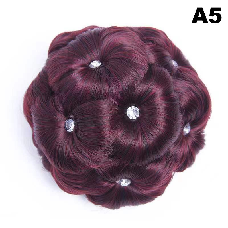 Synthetic Hair Bun Bud Hair Clips With Diamond Colorful Shiny For Women Ponytail Claw Clip Lifelike Hairpiece Styling Tools