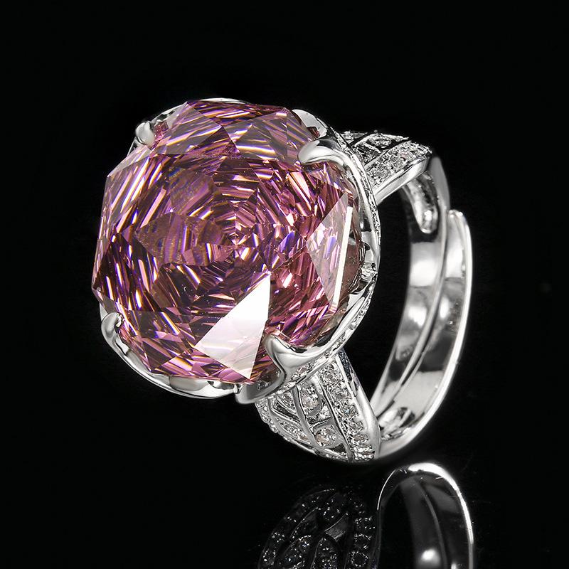 

Jewelry Copper Bottom Gold-Plated Imitation Rose Cut Color Treasure Color Light Luxury Ring Female 16Mm
