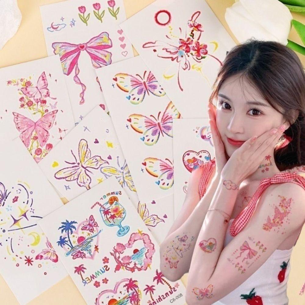 Butterfly Temporary Tattoo Stickers Sweet Makeup Tattoo Decals Kawaii Body Art Sticker  Girls