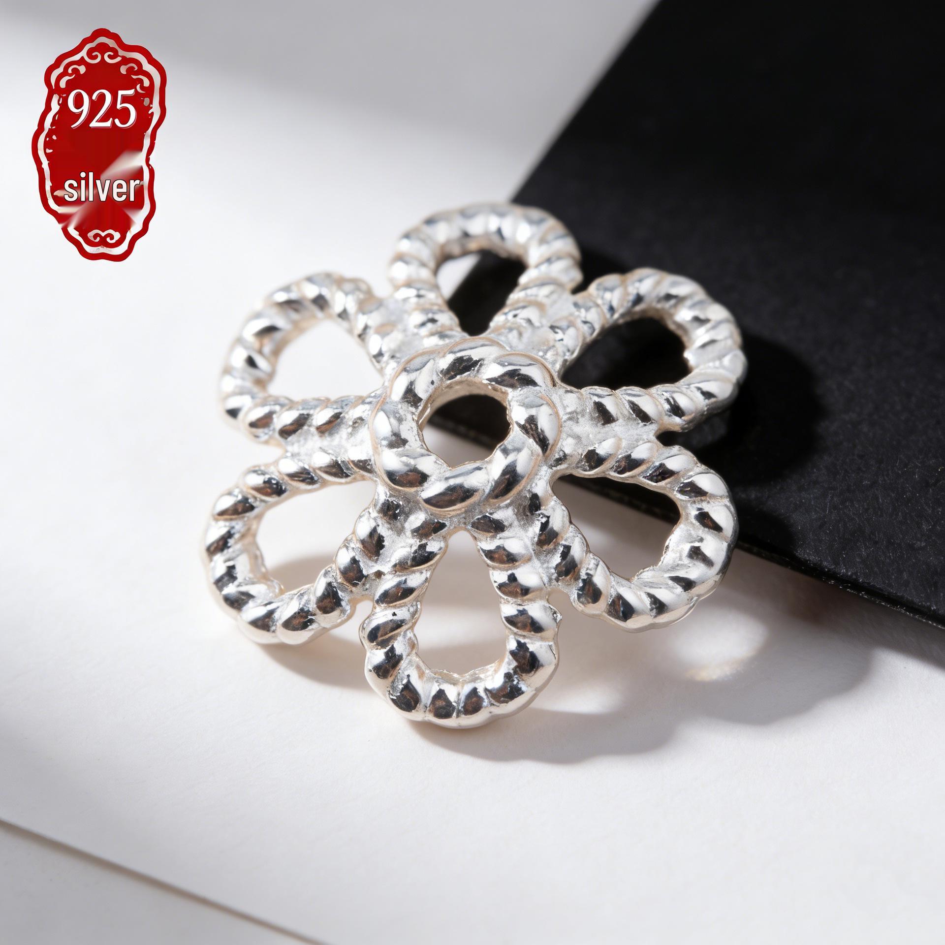Gold-Plated Thai  Plain S925 Silver Flower Spacer Beads for DIY Bracelets  Chinese Style Handmade Jewelry S925 Silver; Single Price