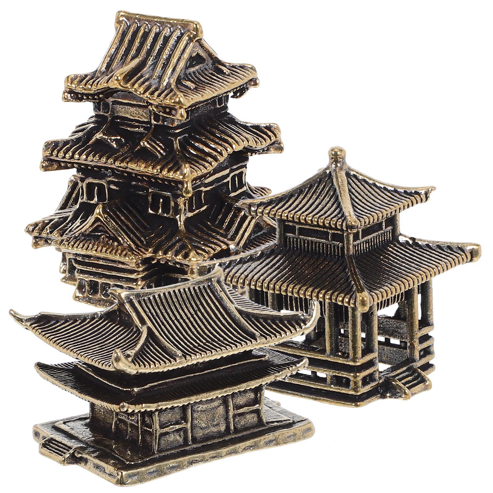 

3pcs Brass Tiny Pagoda Model Zen Garden Decor Miniature Asian Ornaments For Aquarium Landscaping Japanese Style Lantern латунний