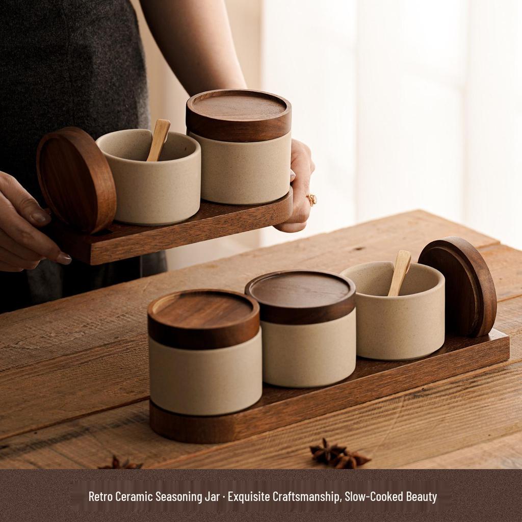 Japanese Ceramic Spice Jar Set: Kitchen Seasoning Box for MSG, Salt, and Chili.