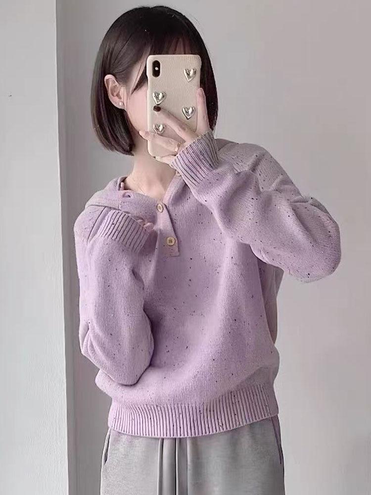 2026 Women's Wool Hooded Long Sleeve Button Dot Casual Top for Autumn/Winter