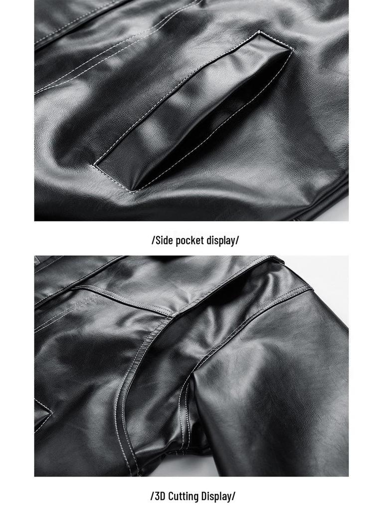 2024 Men's PU Leather Stand Collar Motorcycle Racing Jacket