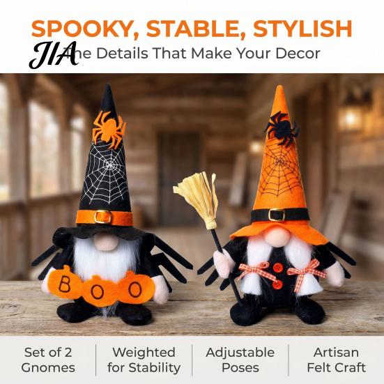 Small Car Interior Decorations Halloween Gnome Decoration, Spooky Orange Black Spider Web Boo Swedish Tomte Party Table Centerpieces Elf Figurine,