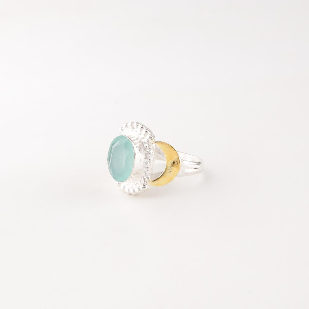 Aqua Chalcedony Gemstone 925 Stamped Silver Jewelry Handmade Ring For Christmas RR-61-18