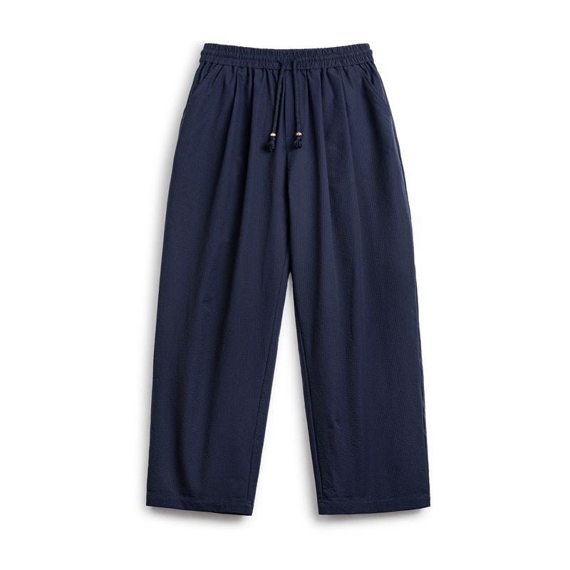 

Madden Parka American Casual Waist Seersucker Men s Pants Japanese Style Bloomers Wide Leg Breathable Machete Pants Autumn Summer Night blue XL