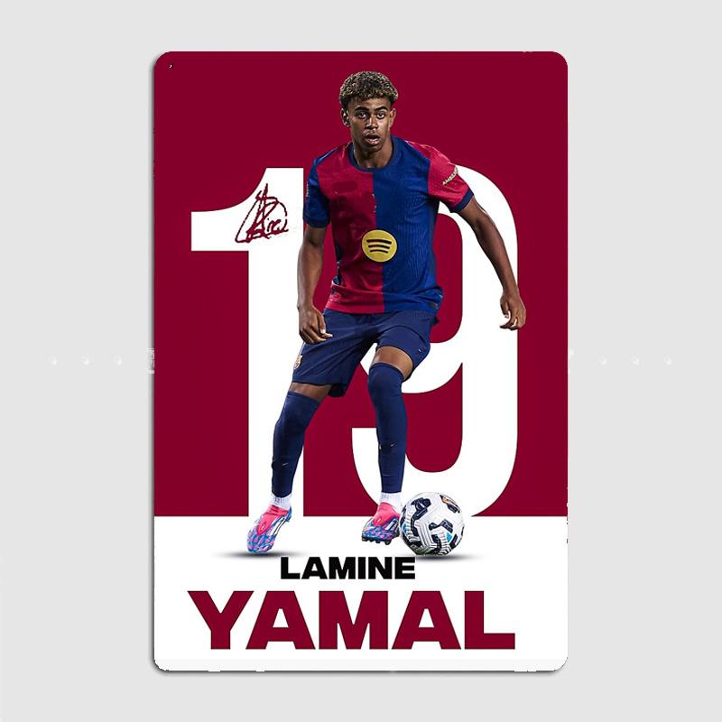 Ламин Ямаль И Месси Футболист Ретро Постеры Металлическая Табличка Постер Бар Интерьер Спальня Настенное Искусство Домашний Декор Украшение Комнаты 20x30cm（7.8x11.8inch）