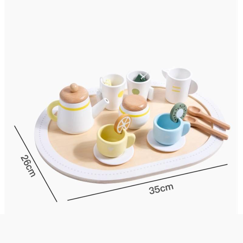 Kids Play Kitchen Set With Wooden Tea Pot And Accessories For Daily Gift