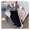 Korte Mouw Zomer Casual Jurk Dames Mode Elegante Zoete Jurken Grote Maat Patchwork A-lijn Feest Kraag Knoppen Slim Fit Kleding