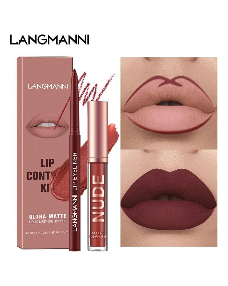 Langmanni Lipgloss Lipliner-Set 2 Sets nicht klebendes Cup-Matt-Lipgloss-Set