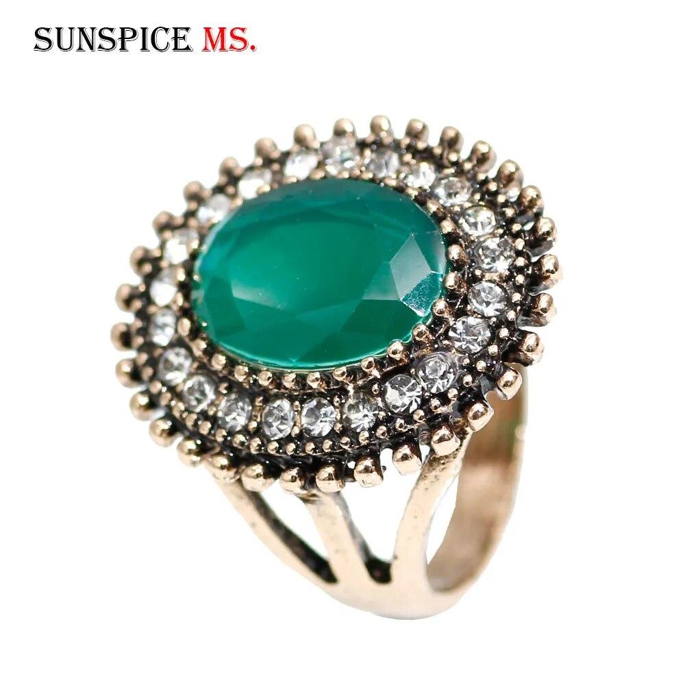 

Sunspicems винтажные кольца с кристаллами в богемном стиле для женщин, турецкая невеста, свадебные украшения, ретро, ​​золотой цвет, круглый палец, Anillo, подарок на вечеринку 9&antique gold