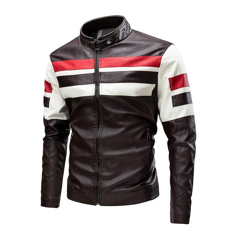 2022 Thin Spring Autumn Casual Men's Leather Fashion Stitching Motorcycle Retro Collar Jacket