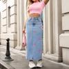 Bow Tie, Fashionable Pearl Women's Clothing, Versatile Denim Skirt, Midi Skirt
