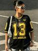 Los Angeles Nr. 13 Bedrucktes T-Shirt Für Damen Sommer V-Ausschnitt Kurzarm Sport Fußballtrikot Lässig Y2K Locker Übergröße Oberteile