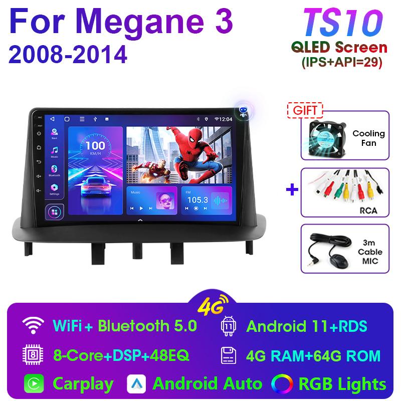 2 Din Android 11 Car Radio For Renault Megane 3 Fluence 2008 - 2014 Multimedia Video Player GPS 4G Carplay Auto Stereo Head Unit