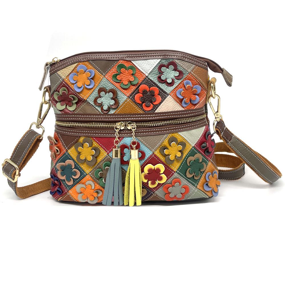 New Handmade Floral Patchwork Leather Shoulder Crossbody Bag, Plum Blossom Bag, European and American Style Fashionable Women's Bag