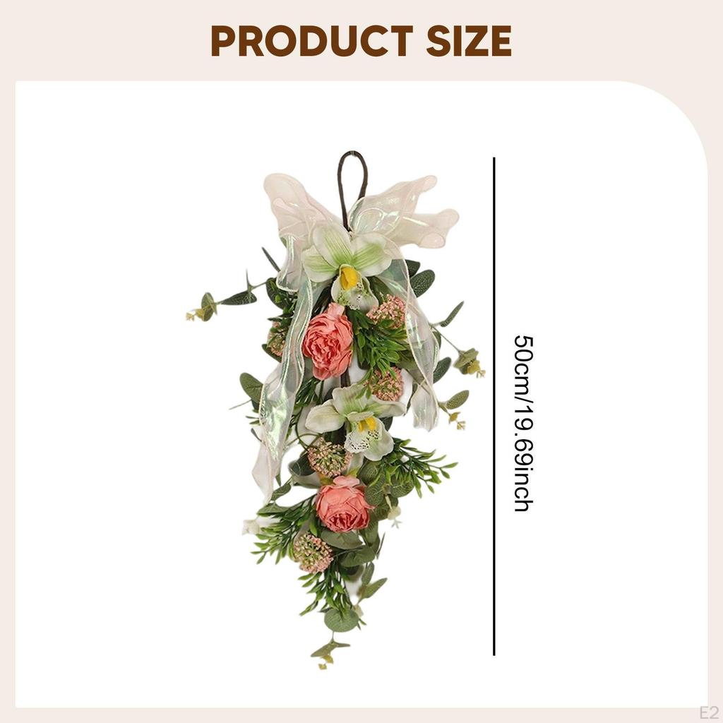 Artificial Floral Teardrop Swag Wreath Spring Home Decor with Hanging Loop for Garden Party