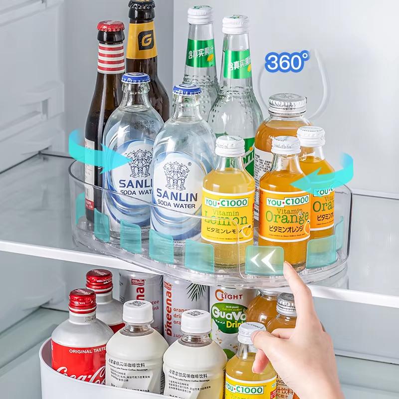 1pc Refrigerator Rotation Storage Rack Kitchen Drinks Seasoning Storage Shelf Refrigerator Rotating Tray Kitchens accessories