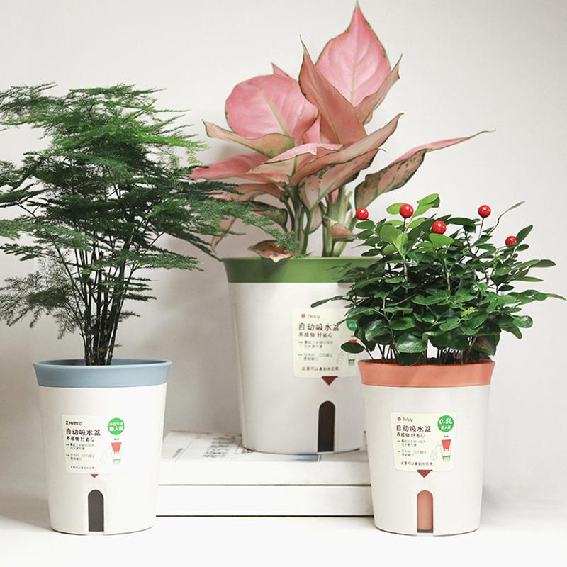 Doppelschichtiger selbstbewässernder Hydrokultur-Blumentopf aus Kunststoff, fauler automatischer wasserabsorbierender Pflanzentopf, Topfpflanzgefäße für das Büro zu Hause