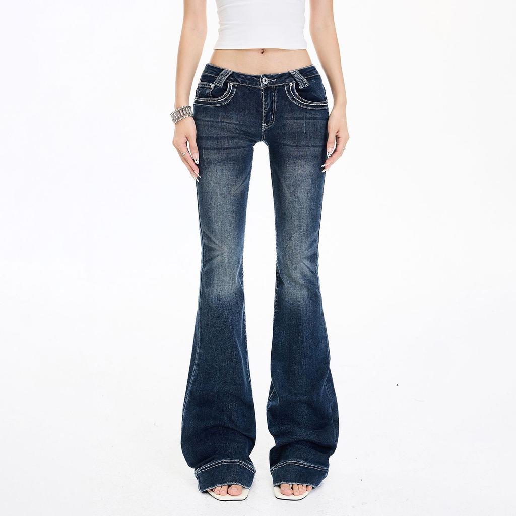 Spring Summer Vintage Low Waist Y2K Slim Stretch Micro Flare Denim Pants For Ladies Casual Pants Oversize Denim Trousers