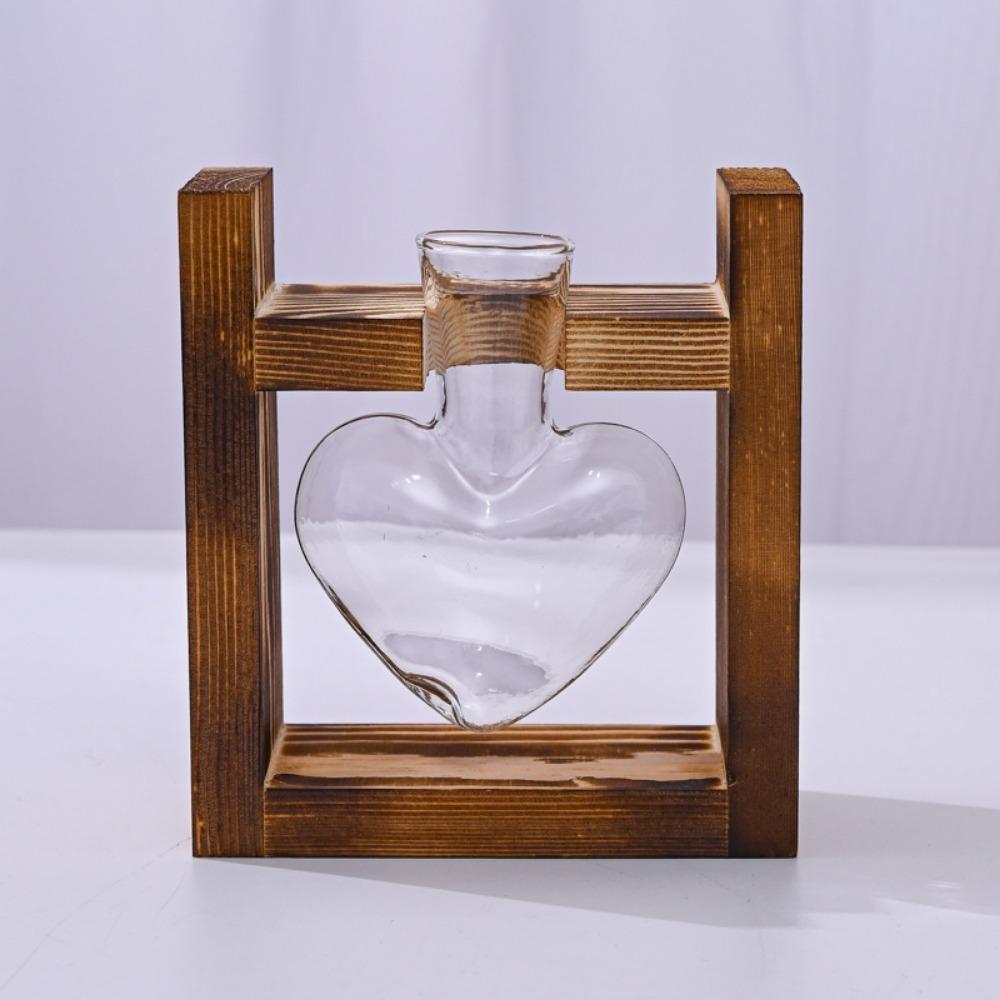 

Creative Wooden Frame Hydroponic Small Flower Vase Plant Glass Bottle Container DIY Home Office Desktop Table Decoration