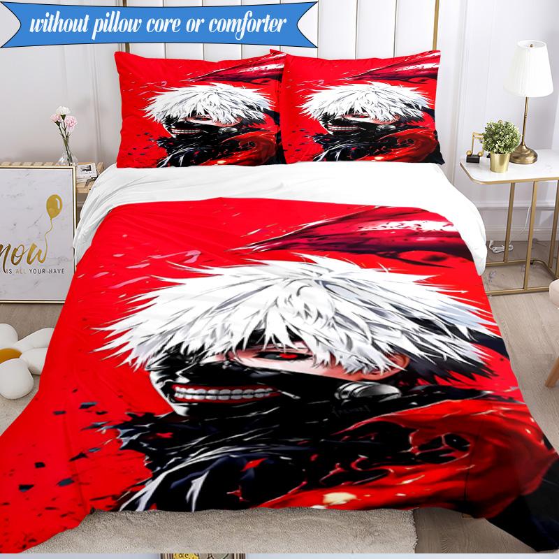 3PCS Tokyo Ghoul Kaneki's Struggle Bedding Set 2D Printing (Includes 1 Duvet Cover + 2 Pillowcases Coreless), Bedroom decor,Fan Gift