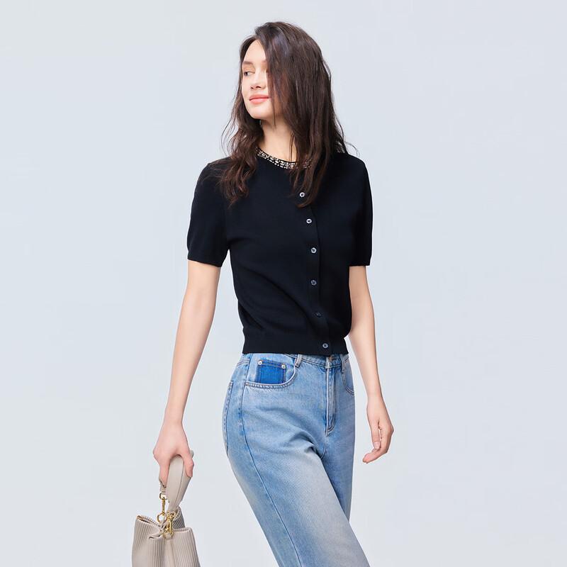 Tatu Rhinestone Chain Short Sleeve Knit Top S