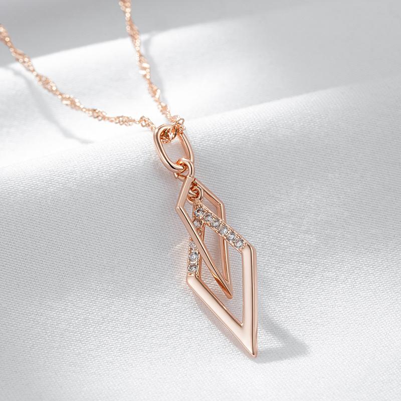 Colar Pingente Rombo Vazado Brilhante da Moda Para Mulheres Zircônia Natural Incomum Cor Ouro Rosa Joias Finas Diárias