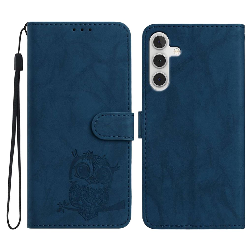 For Samsung Galaxy S25 FE Case Owl Imprinted PU Leather Wallet Phone Cover with Wrist Strap