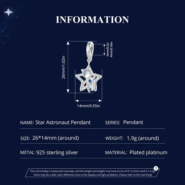 WOSTU 925 Sterling Silver Sparkling Dreamcatcher Shooting Star Pendant Moonstone Astronaut Charm Fit Original Bracelet For Women