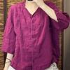 Women's Loose Cotton-Linen Cardigan Top with 3/4 Sleeves
