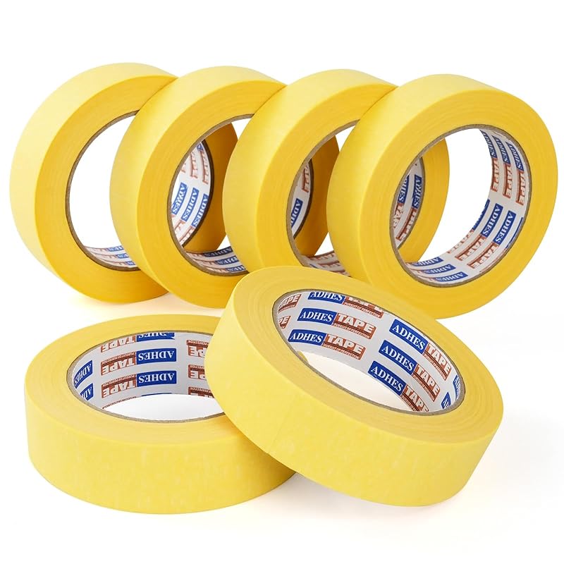 ADHES Yellow Painters Tape Yellow Masking Tape, 1.2 Inch X 55 Yards X 6 Rolls, No Residue Wall Safe Tape for Home Wall Painting, Building, School