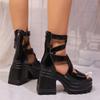 Fashion Women's Sandals 2025 Fashion Thick Heel Peep Toe Sandals Women Luxury Leather Heel Sandal Woman Summer Party Comfort Black Shoes