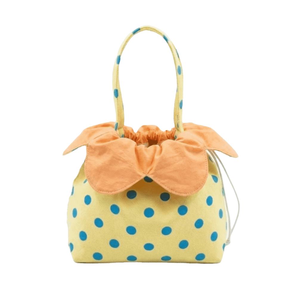 Bow Printed Flower Drawstring Handbag Polyester Storage Bag Vintage Polka Dot Tote Bag  Shopping