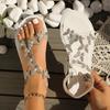 Große Damenschuhe Sommer Neu Strass Schmetterling Flache Schuhe Mode Transparente Ein-Wort-Sandalen