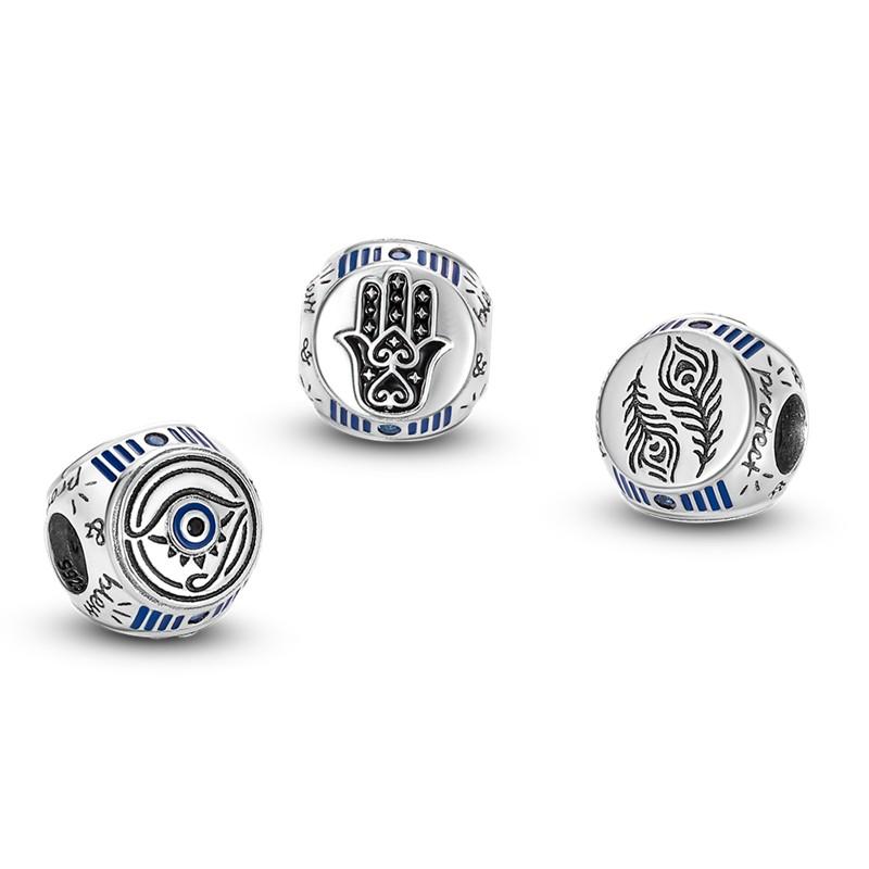 3 Seiten Unterschiedliche Muster Stern Mond Sonne Und Böser Blick Hände Perlen Passend für Original Pandora Charms Armband DIY Kupferperlen